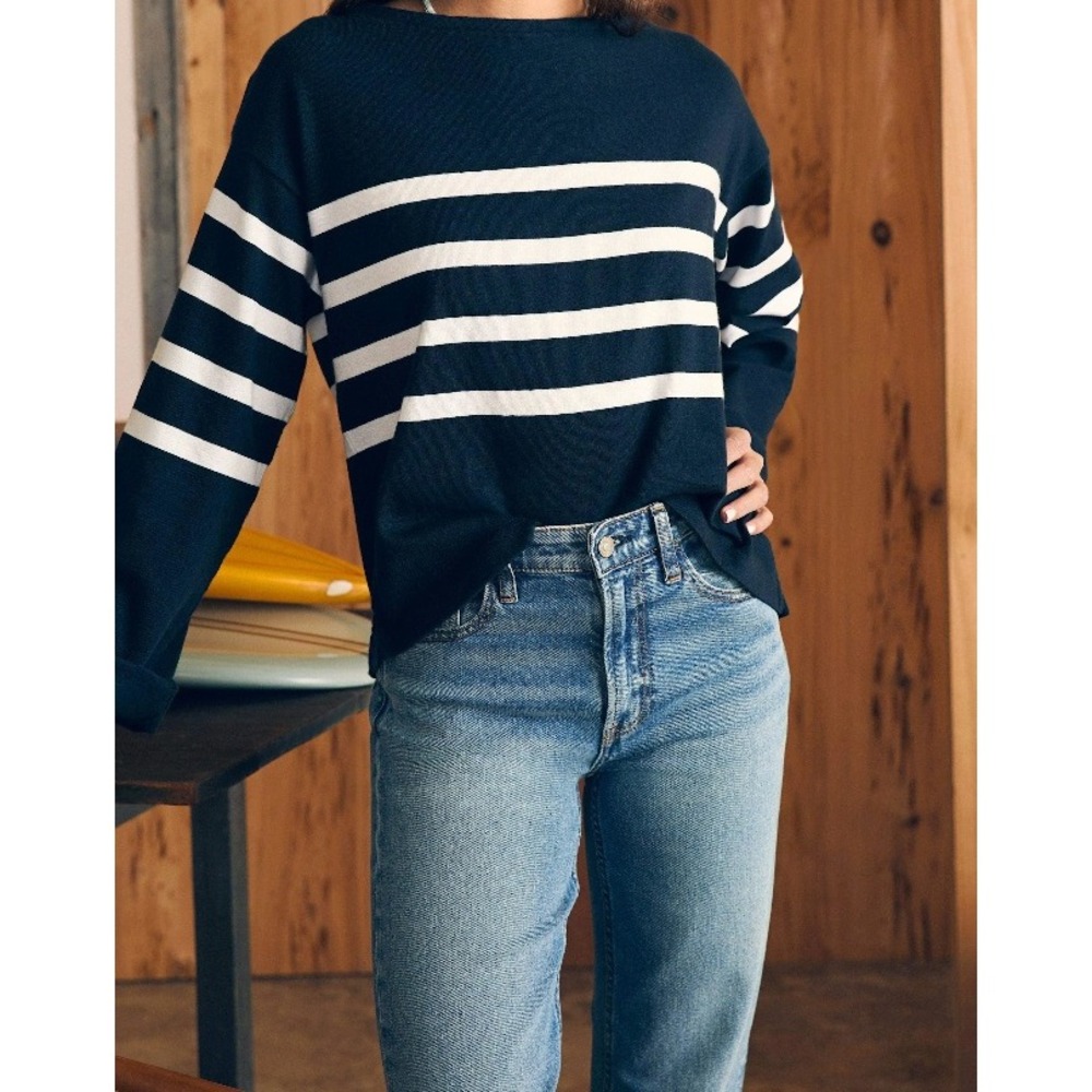 Faherty Rugby Jersey Long-Sleeve Tee Striped Cotton Coastal Nautical Medium